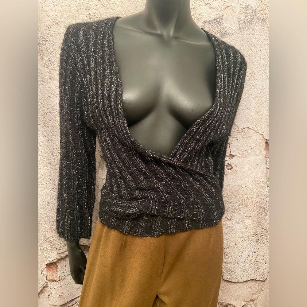 Mix It Black Sparkly Wool Blend Criss Cross Sweater
